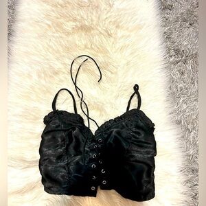 Black Lace-Up Crop Top